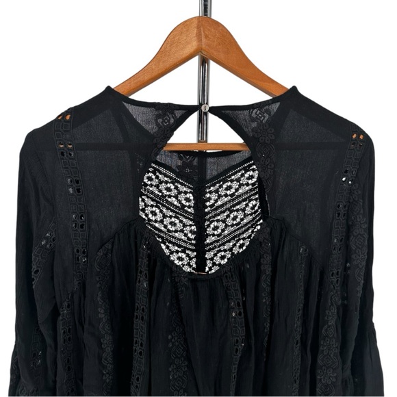 Free People Kiss Kiss Black Tunic size XS Oversized Flowy NWT Long Sleeves - Picture 6 of 12